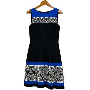 Tahari Midi Spring Dress Sleeveless Casual Fit & Flare Blue Black - 4